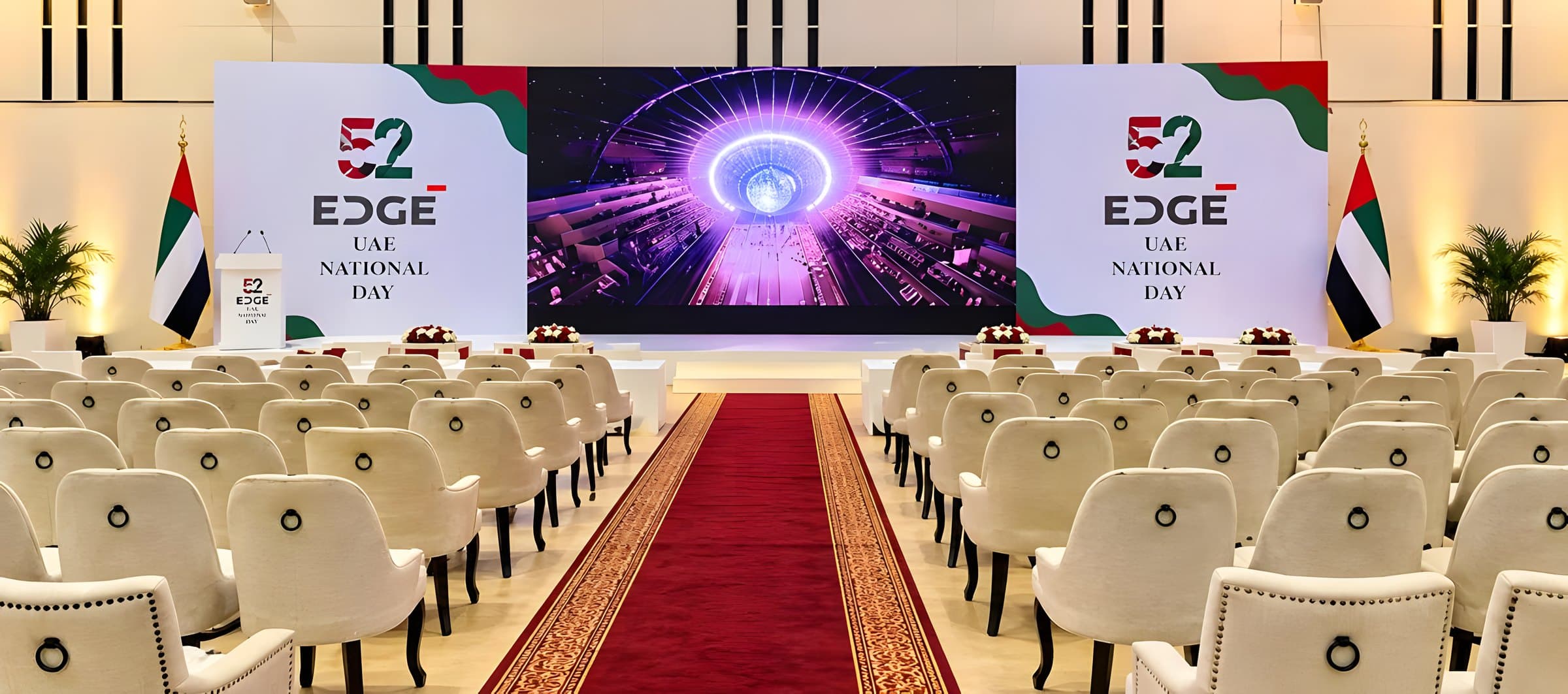 The main stage with LED screen and red carpet