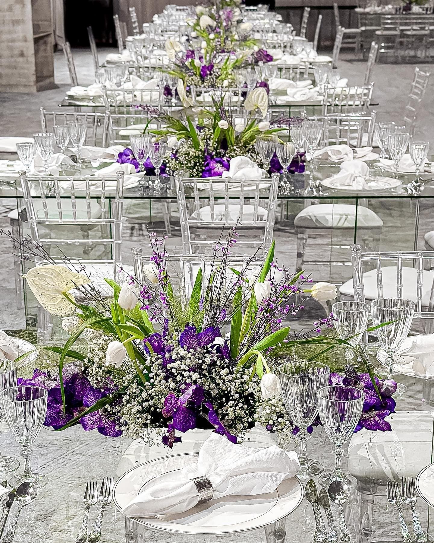 A banquet table with floral styling